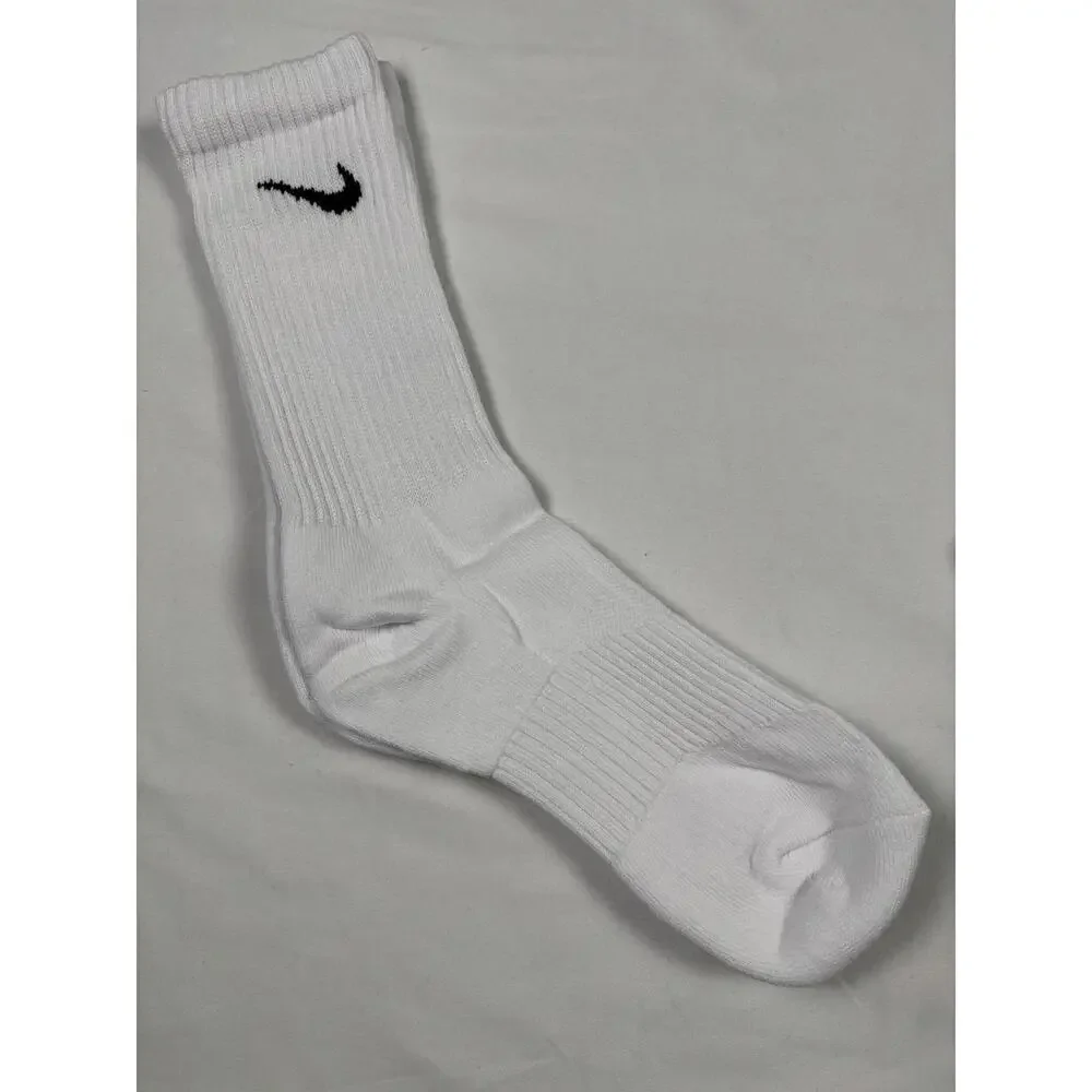 Nike Dri-FIT Crew Socks White Black Swoosh‎ Cushioned Performance Lot of 3 OSFM